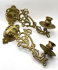 2x Klavierleuchter Wand-Kerzenhalter Messing verziert Wandleuchter Vintage