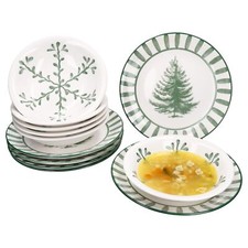 12tlg Tafelservice Wald grün 6 Personen Essteller Suppenteller Weihnachten 