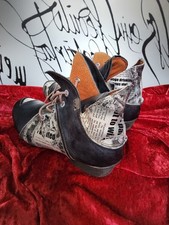 "MAJA" TMA STIEFELETTEN 41 BLAU/CREME PATCHWORK EXTRAVAGANT ZEITUNGS-PRINT❗️
