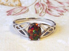 RING 925 SILBER Edelstein OPAL lab. SCHWARZ Gr. 17, 20 oval Cabochon