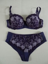 Sexy Damen BH Balconette 80 C + Slip mit Spitzeneinsatz vorne lila Gr. 40 Neu