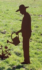 Edelrost Gärtner mit Gießkanne Stecker Gartenfigur Rostdeko 20cm