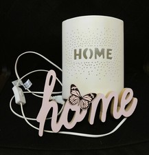 Keramik Tischleuchte, weiß, Home, H 22 cm x 17 cm+Holzaufsteller