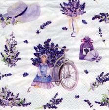 3 Servietten ~ Frühling - Sommer, Blumen, Lavendel, Puppe Tilda, Collage ~ 33x33