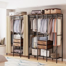 XXL Metall Kleiderschrank Offen Kleiderständer mit 2 Schubladen Garderobe Retro