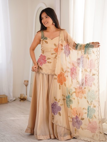 Damen beige blumen bestickt - beige,