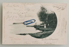 AK Foto Karte Gruss aus Osterholz Anhalt Am Kanal Leute Bootssteg Postkarte ALT 