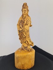 Guan Yin Buddha Bambus Holz Schnitzerei Handarbeit China Sammler