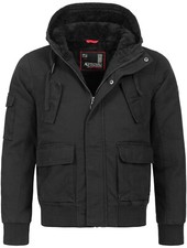 Herren Winterjacke Gefüttert Kapuze Jacke Teddyfell Schwarz L V1210 R4-C