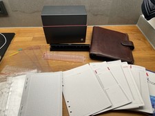 Time System Set: A5 Ringbuch Leder Braun, Locher, Box, Folien, Blätter, Trenner