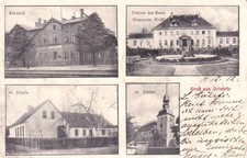 AK Fraustadt- Driebitz -4 Bild Bahnhof Schloß Schule Kirche - gel. 1915 Wschowa