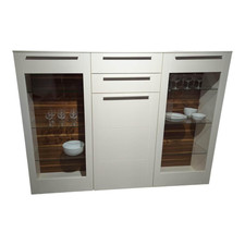 Gwinner Highboard Bellano Lack Seidenmatt Weiß Rückwand Nussbaum Natur