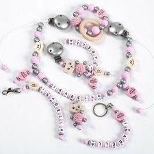 Schnullerkette mit Namen für Mädchen rosa  SET  Baby♥Geburt♥Geschenk 