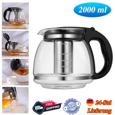 Glaskanne / Teekanne aus Glas mit Siebeinsatz (Edelstahlsieb) und Deckel, 2000ML