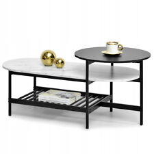 XL Couchtisch Beistelltisch mit Regal für Wohnzimmer Oval weisser Marmor Schwarz
