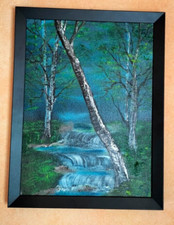 Bild Gemälde gerahmt Deko BIRKENWALD Öl Leinwand 30x40 Unikat 2023 Weihnachten