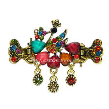 Haargreifer Pfau,Vintage-Look,Metall,Strass,Haarklammer,Haarspange,rot,blau,bunt