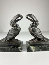 French Art Deco Frecourt 2 Tukane Figuren Buchstützen Bookends Frankreich Antik