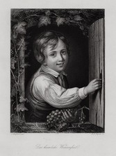 Das heimliche Winzerfest. Originaler Stahlstich von Payne um 1850