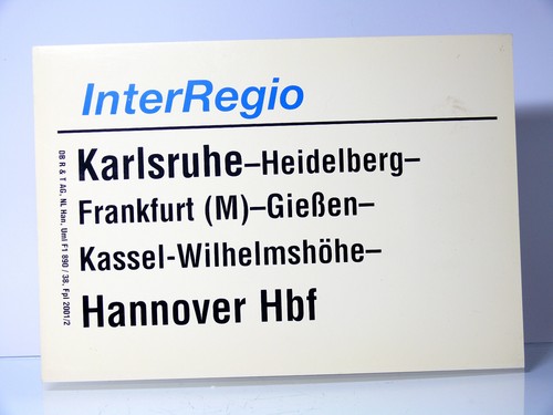 Zuglaufschild interregio - zuglaufschild,