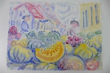 Wilhelm Klußmann Aquarell 1993 sig. Herbstmarkt 47x65cm N-1243