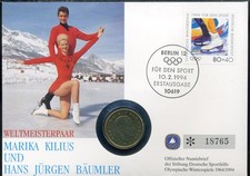868472) Numisbrief Sport, Eiskunstlauf Kilius/Bäumler, m. norwegischer Münze