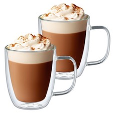 480ml Doppelwandige Gläser mit Henkel Thermogläser Kaffee Late Tassen Glas 2xSet