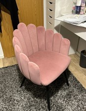 Design-Sessel in Rosa – Muschel-Optik, Samtstoff, Retro-Chic, Top Zustand