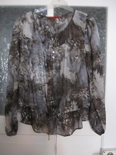 Seiden-Langarm-Bluse "HALLHUBER DONNA" braun/grau gemustert, Gr. 40, NEU