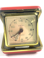 Peter Reiseuhr Reiswecker rot gold Quartz Retro einklappbar Vintage