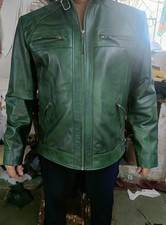 Stylische Neue Herren Grüne Lederjacke 100% Echtes Lammleder Moto Bikerjacke