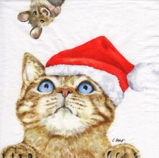 3 Servietten ~ Weihnachten, Tiere, Katz und Maus spielen ~ 33x33