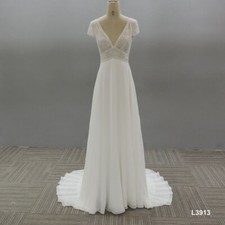 HBH Brautmode I Brautkleid Vintage mit T-Shirt Ärmeln Brautchiffon A-Linie Ivory