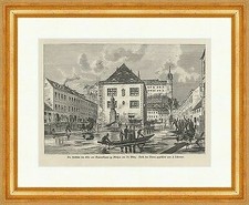 Die Hochflut an der Elbe am Gewandhaus zu Meißen F. Schreyer Holzstich E 13634
