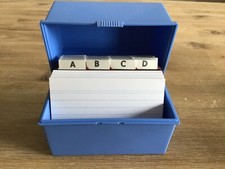 blauer Karteikasten - DIN A7 - Multiform - mit 58 Karten und A-Z Register