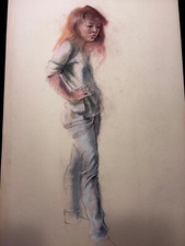 GROSSE KREIDEZEICHNUNG ZEICHNUNG AUF PAPIER PORTRAIT FRAU 42x59cm STUDIE