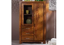 Vitrine klein massiv 3 Schubladen Highboard Schrank Sheesham braun Massivholz