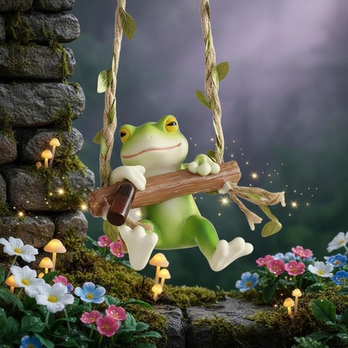 Hängender frosch auf schaukel - frosch,