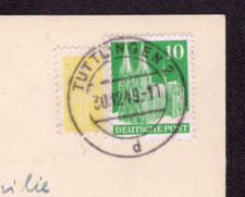 Bauten Postkarte TUTTLINGEN - Geislingen  30.12.49 - 10 Pf. + Wohnungsbau-Abgabe