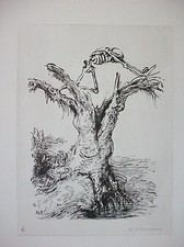 A. Paul Weber, Original Lithographie 1973, signiert, Der morsche Baum
