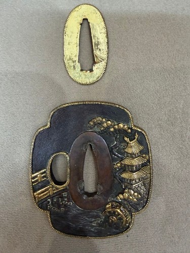 Tsuba kozuka set gold - tsuba,