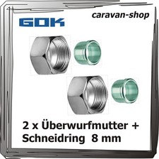 2 x Schneidringe + Überwurfmutter für Schneidringverschraubung Rohr 8 mm SW 17