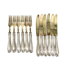 12tlg Jugendstil Obst Dessert Besteck 800er Silber Messer & Gabeln vergoldet