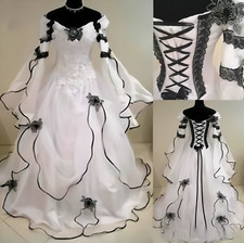 Viktorianisches gotisches Schwarzweiss-Hochzeitskleid Puffärmel Organza Country