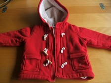 Mädchen Dufflecoat Gr.  74 Petit Bateau rot gefüttert Jacke Kapuze