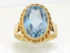 Ring 333 Gelbgold 8Kt Gold synth. Spinell Aquamarin oval facettiert 1970er Jahre