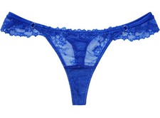 Neu High-Leg String mit Spitze Gr. 40/42 Edelsteinblau Damen Transparent Slip