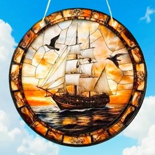 Fenster Deko Hänger Fensterbild Sonnenfänger Buntglas Bild Segelschiff Maritim