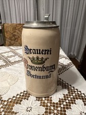 Bierkrug Krug verzierter Zinndeckel Brauerei Kronenburg Dortmund Höhe 22 cm
