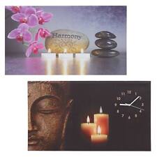 B-Ware 2er-Set LED-Bild 70x40cm, Leinwandbild Wanduhr, Timer Buddha/Harmony